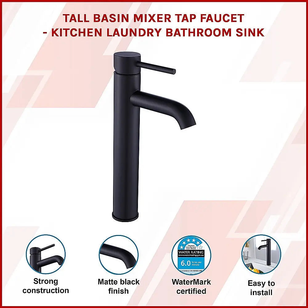 Tall Basin Mixer Tap Faucet -Kitchen Laundry Bathroom Sink - Furniture > Bathroom > Tap & Sink Accessories