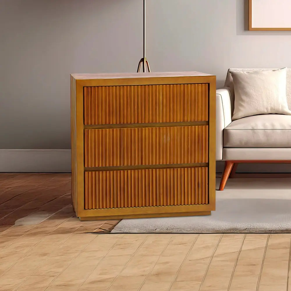 Tallboy MDF Brown Colour Waveform Design Three Drawers - Furniture > Bedroom > Dressers