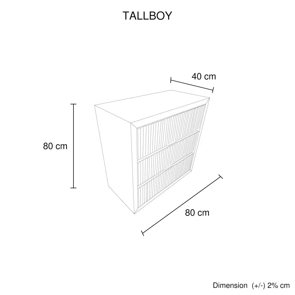 Tallboy MDF Brown Colour Waveform Design Three Drawers - Furniture > Bedroom > Dressers