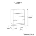 Tallboy with 4 Storage Drawers Assembled Solid Acacia Wooden Construction in Tea Colour - Furniture > Living Room