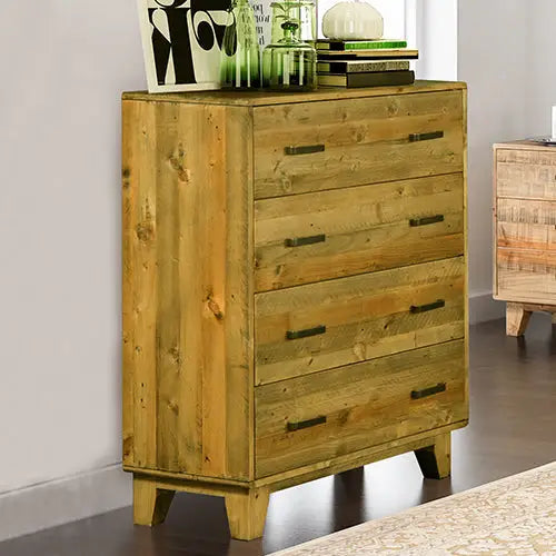Tallboy with 4 Storage Drawers in Wooden Light Brown Colour - Furniture > Bedroom