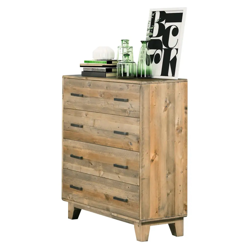 Tallboy with 4 Storage Drawers in Wooden Light Brown Colour - Furniture > Bedroom