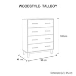 Tallboy with 4 Storage Drawers in Wooden Light Brown Colour - Furniture > Bedroom