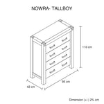 Tallboy with 4 Storage Drawers Solid Wooden Assembled in Chocolate Colour - Furniture > Living Room