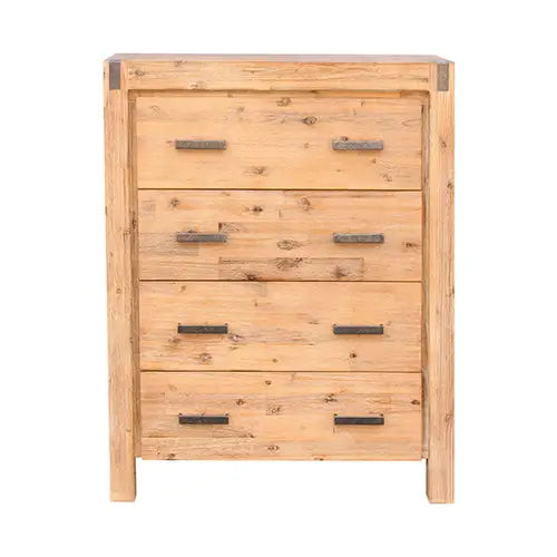 Tallboy with 4 Storage Drawers Solid Wooden Assembled in Oak Colour - Furniture > Living Room