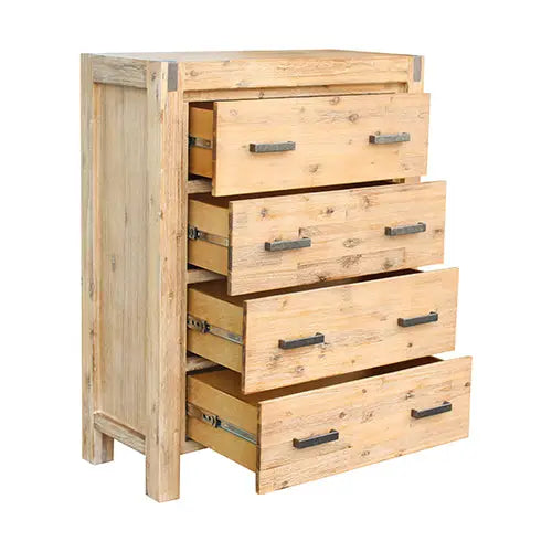 Tallboy with 4 Storage Drawers Solid Wooden Assembled in Oak Colour - Furniture > Living Room