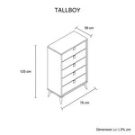 Tallboy with 5 Storage Drawers MDF Combination of Champagne and Black Colour - Furniture > Bedroom > Beds & Bed Frames