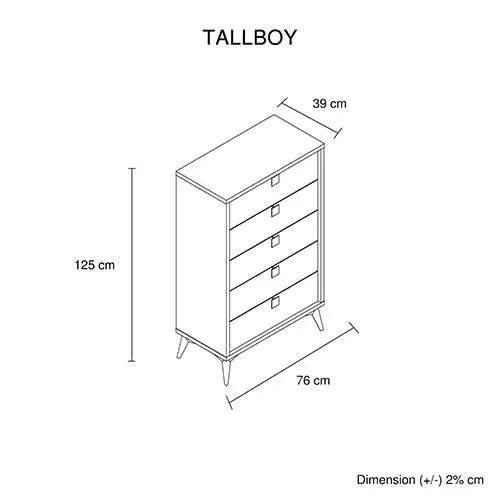 Tallboy with 5 Storage Drawers MDF Combination of Champagne and Black Colour - Furniture > Bedroom > Beds & Bed Frames