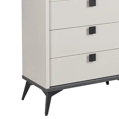 Tallboy with 5 Storage Drawers MDF Combination of Champagne and Black Colour - Furniture > Bedroom > Beds & Bed Frames