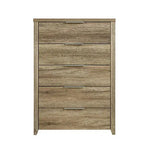 Tallboy with 5 Storage Drawers Natural Wood like MDF in Oak Colour - Furniture > Bedroom