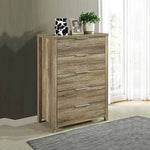 Tallboy with 5 Storage Drawers Natural Wood like MDF in Oak Colour - Furniture > Bedroom