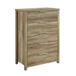 Tallboy with 5 Storage Drawers Natural Wood like MDF in Oak Colour - Furniture > Bedroom