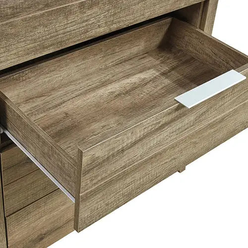 Tallboy with 5 Storage Drawers Natural Wood like MDF in Oak Colour - Furniture > Bedroom