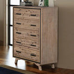 Tallboy with 5 Storage Drawers Solid Acacia Wooden Frame in Silver Brush Colour - Furniture > Living Room