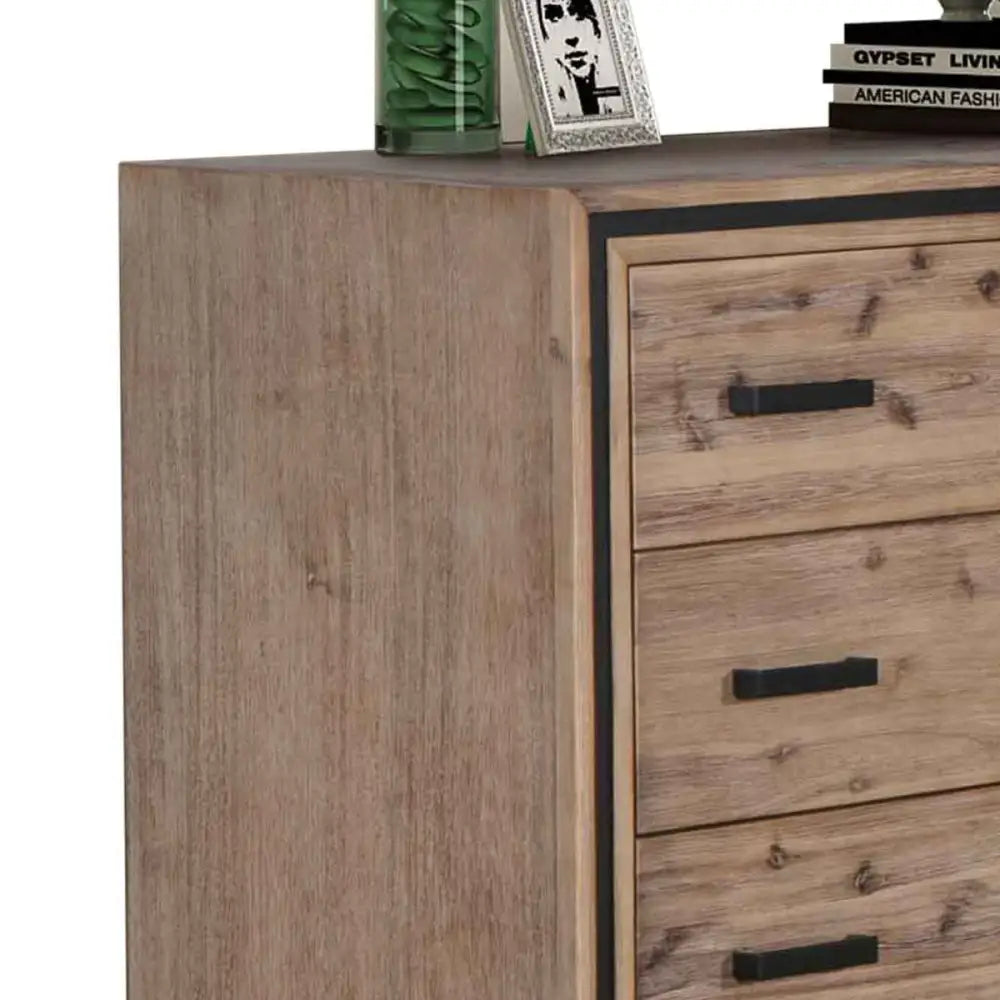 Tallboy with 5 Storage Drawers Solid Acacia Wooden Frame in Silver Brush Colour - Furniture > Living Room