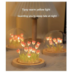 (Ten Pink Tulips) Glowing Tulip Dome Lamp - Wooden Base Bedside Table Decoration - Home & Garden > Lighting > Night