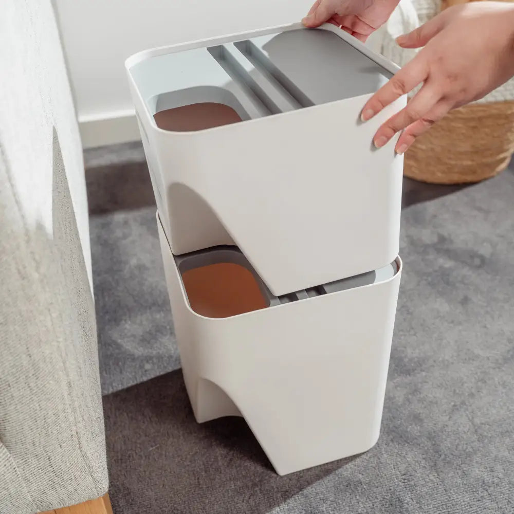 The set of 18L + 12L Stackable Plastic Kitchen Trash Bin Household Classification Storage Box - Pet Care > Cat Supplies