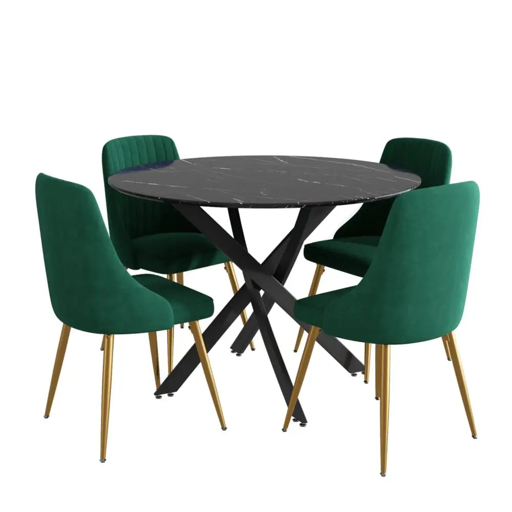 The Velvet Marble Table and Chair Set - Furniture > Dining