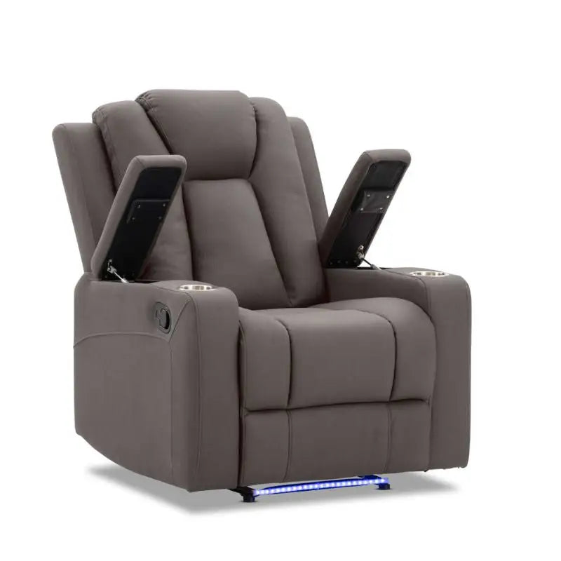 Theatre Electric Recliner Sofa Buckskin Fabric Single Chocolate - Furniture > Sofas > Sofas & Sofa Beds