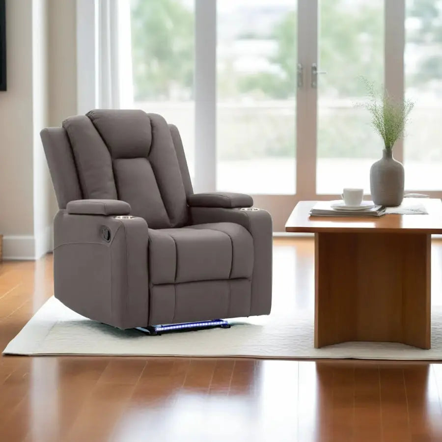 Theatre Electric Recliner Sofa Buckskin Fabric Single Chocolate - Furniture > Sofas > Sofas & Sofa Beds
