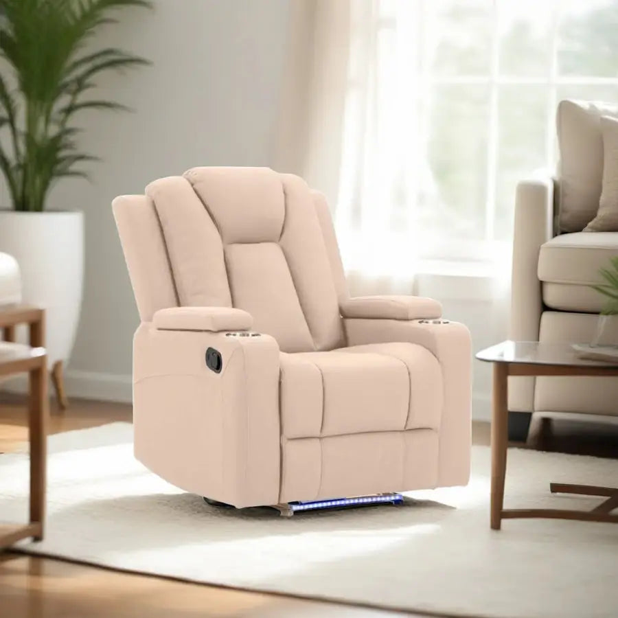 Theatre Electric Recliner Sofa Buckskin Fabric Single Latte - Furniture > Sofas > Sofas & Sofa Beds
