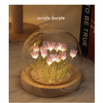 (Thirteen Purple Tulips) Glowing Tulip Dome Lamp - Wooden Base Bedside Table Decoration - Home & Garden > Lighting >