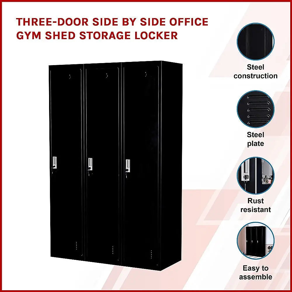 Three-Door Side by Side Office Gym Shed Storage Locker - Furniture > Office