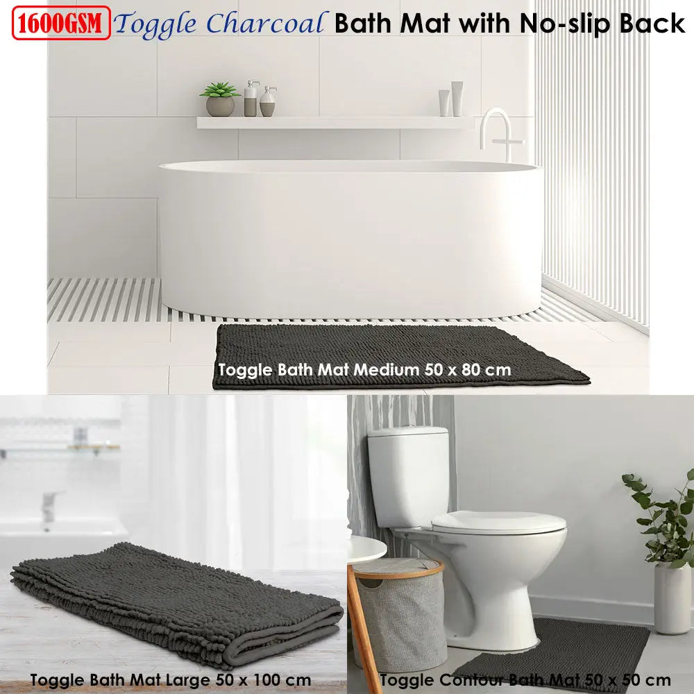 Toggle Microfiber Bath Mat Contoured Charcoal - Home & Garden > Bathroom Accessories
