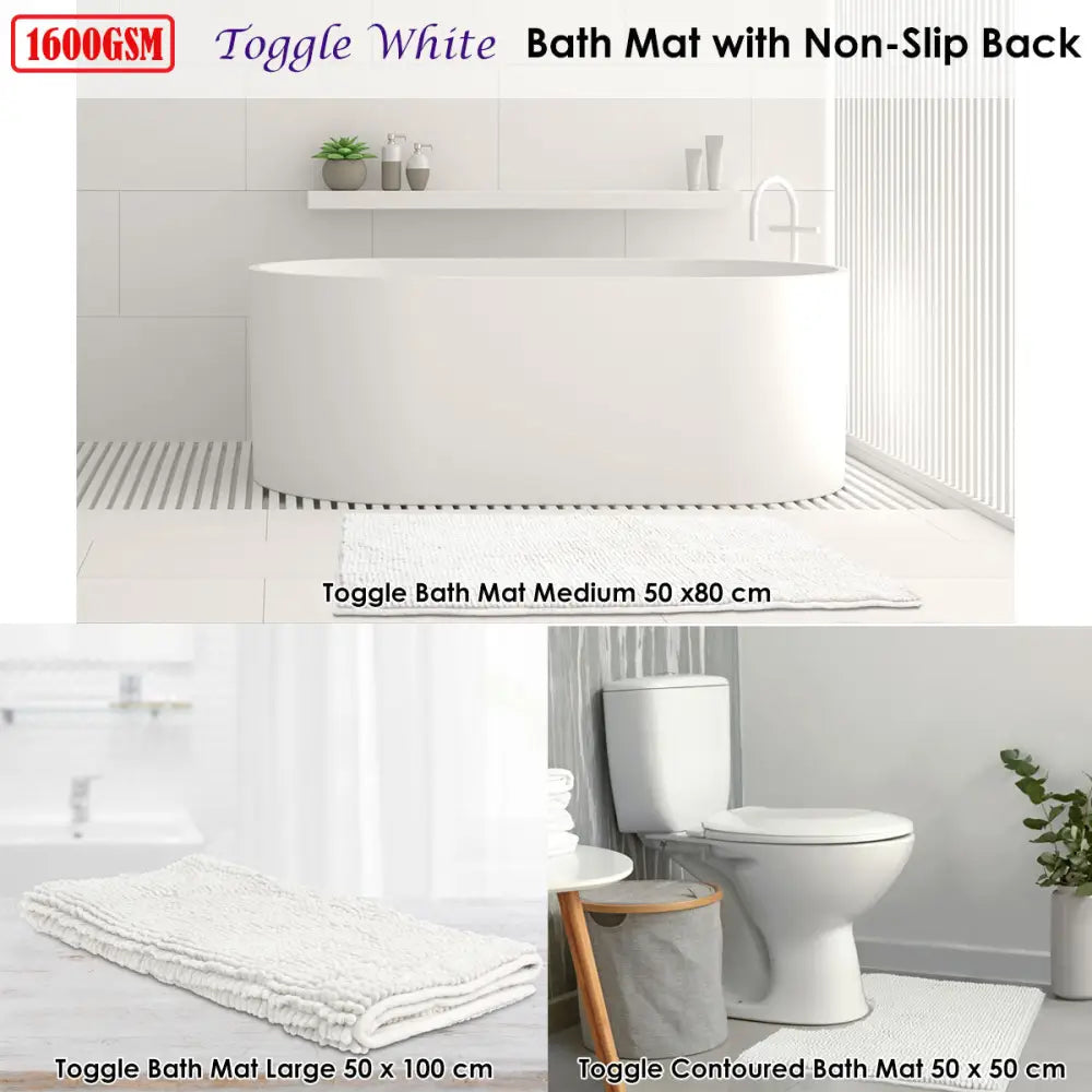 Toggle Microfiber Bath Mat Contourned White - Home & Garden > Bathroom Accessories