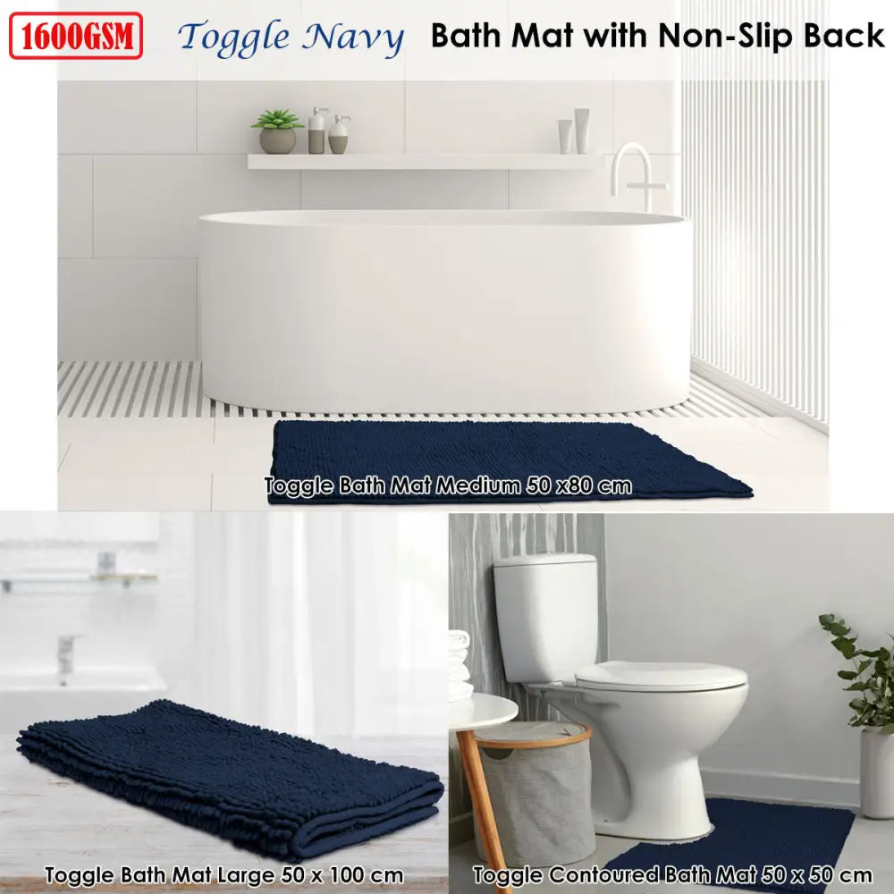 Toggle Microfiber Bath Mat Medium Navy - Home & Garden > Bathroom Accessories