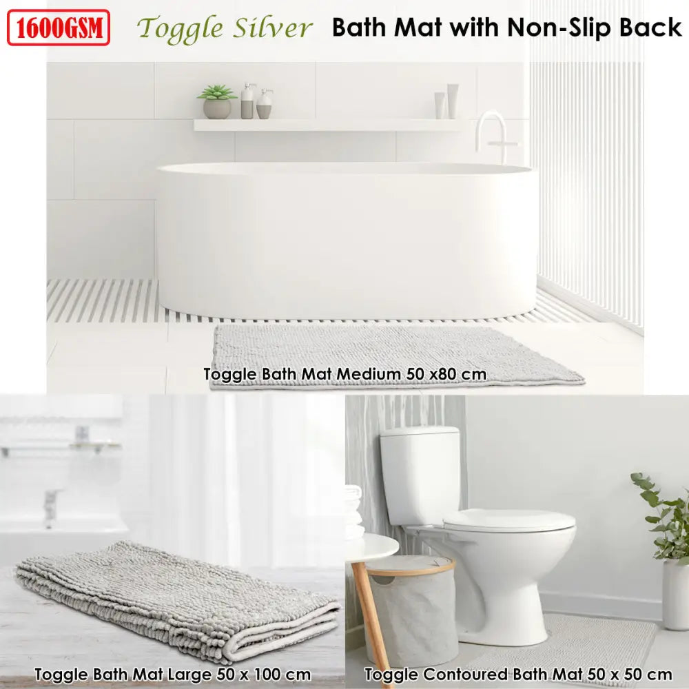 Toggle Microfiber Bath Mat Medium Silver - Home & Garden > Bathroom Accessories