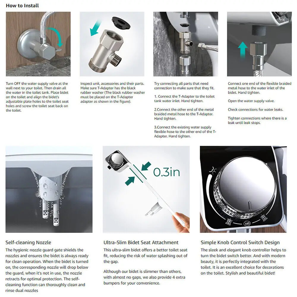 Toilet Bidet Seat Dual Nozzles Bidet Non Electric Toilet Water Sprayer Bathroom - Home & Garden > Bathroom Accessories