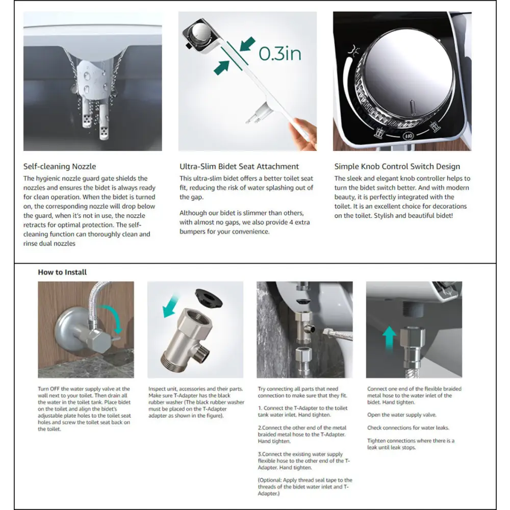 Toilet Bidet Seat Dual Nozzles Bidet Non Electric Toilet Water Sprayer Bathroom - Home & Garden > Bathroom Accessories