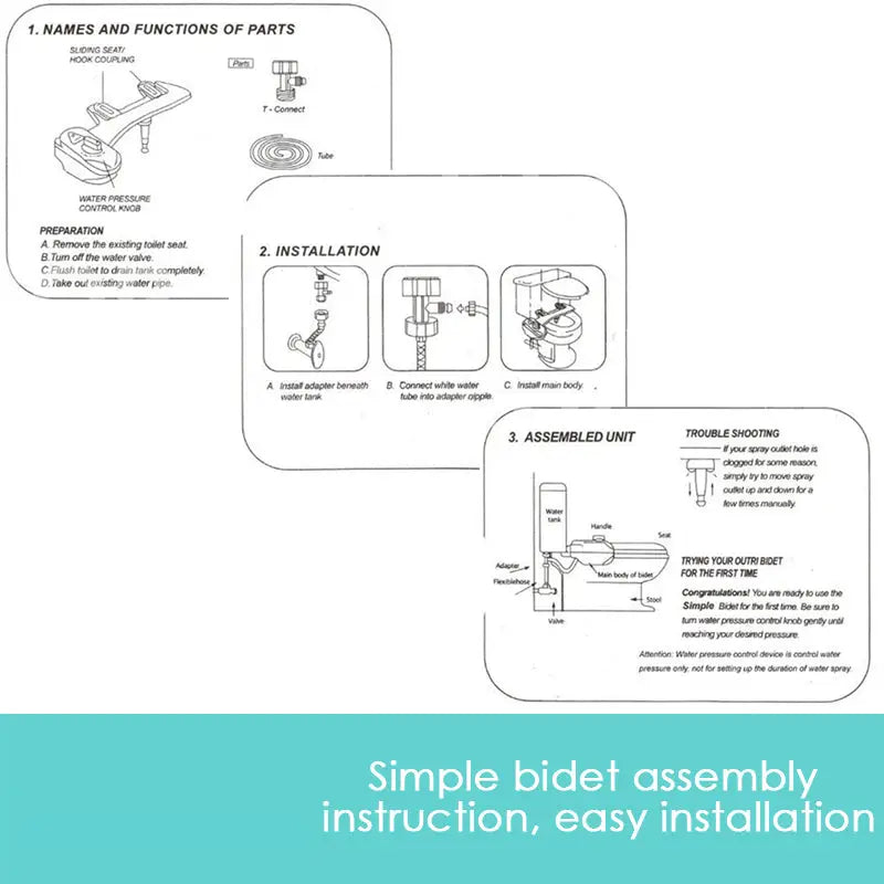 Toilet Bidet Seat Hygiene Water Wash Clean Unisex Easy Attachment Dual Nozzles - Home & Garden > Bathroom Accessories >