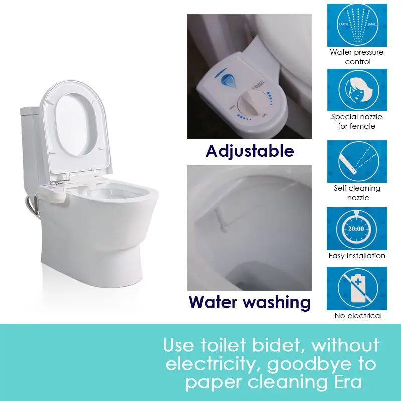 Toilet Bidet Seat Hygiene Water Wash Clean Unisex Easy Attachment Dual Nozzles - Home & Garden > Bathroom Accessories >