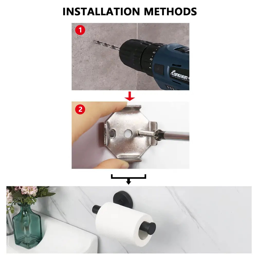 Toilet Paper Holder Black Wall Mount Bathroom Paper Roll Holder Roll Holder 304 - Home & Garden > Bathroom Accessories