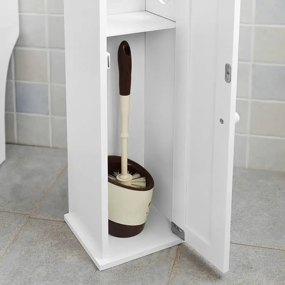 Toilet Paper Holder with Storage Freestanding Cabinet Toilet Brush Holder and Toilet Paper Dispenser - Home & Garden >