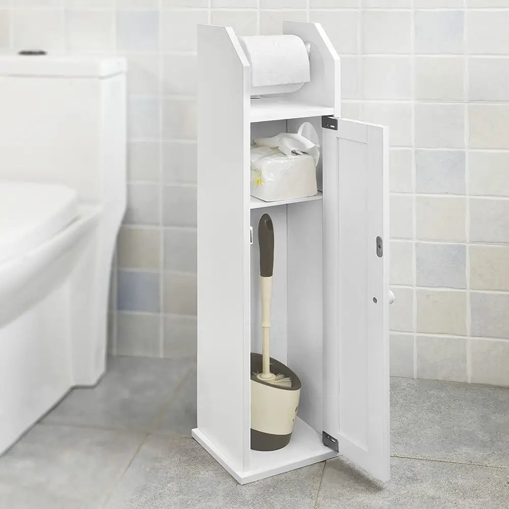 Toilet Paper Holder with Storage Freestanding Cabinet Toilet Brush Holder and Toilet Paper Dispenser - Home & Garden >