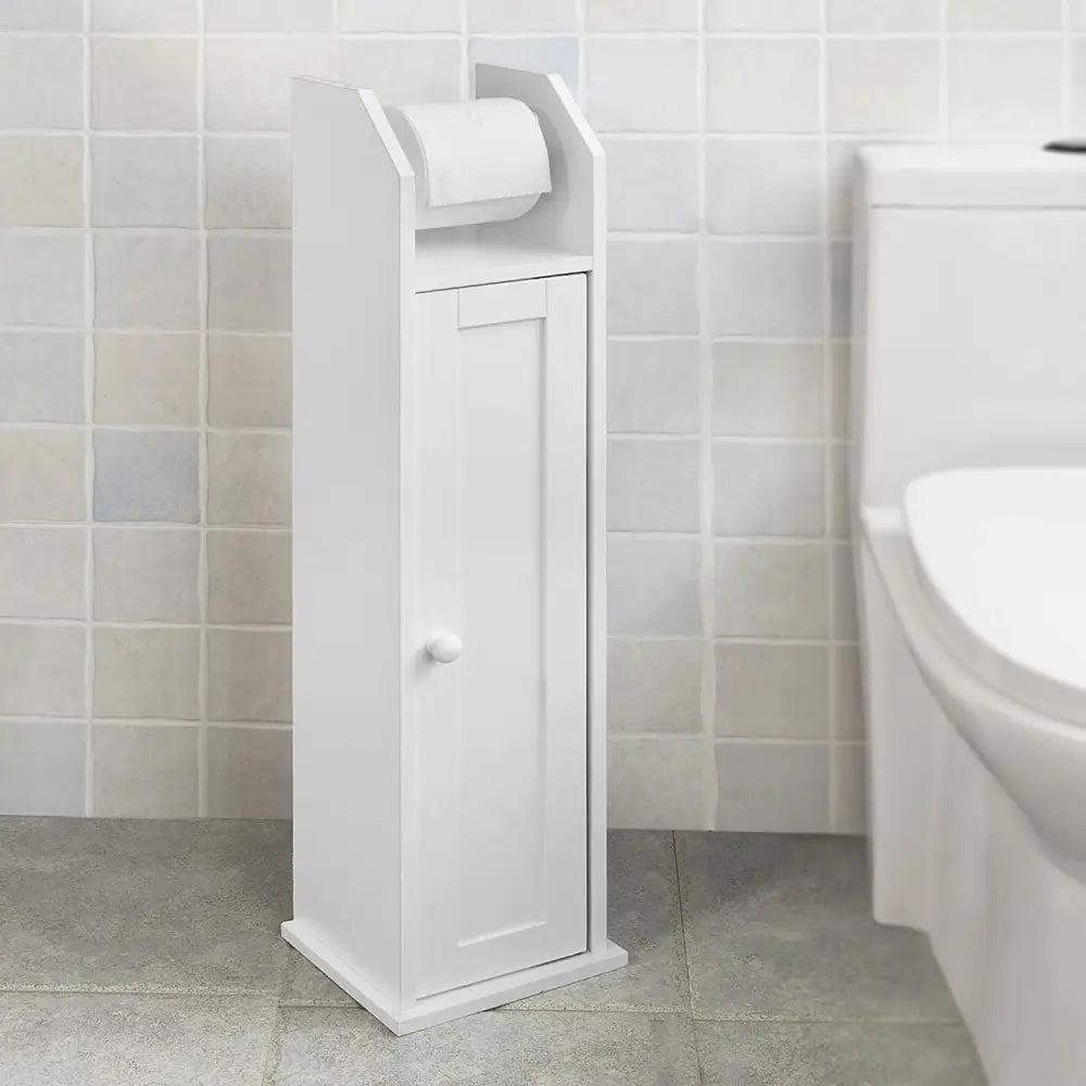 Toilet Paper Holder with Storage Freestanding Cabinet Toilet Brush Holder and Toilet Paper Dispenser - Home & Garden >