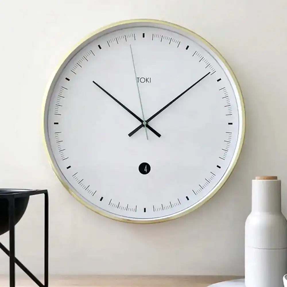 Toki Metta Brushed Gold Silent Sweep Second Wall Clock Date 40cm - Home & Garden > Home & Garden Others