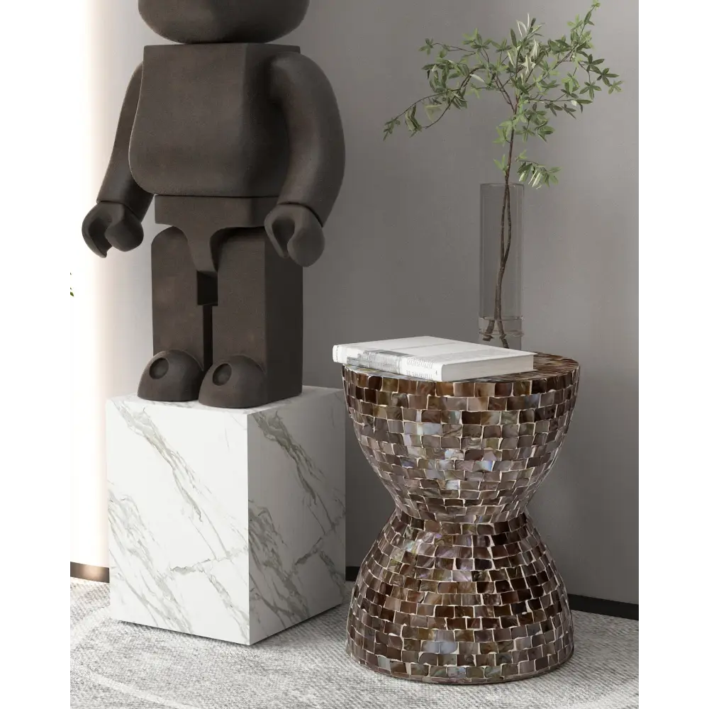 TONED MOTHER OF PEARL STOOL/SIDE TABLE - Furniture > Living Room > Coffee Tables