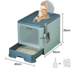Top-Entry Cat Litter Box with Drawer-Enclosed Design Easy Clean Odor Control Anti-Tracking Lid Green - Pet Care > Cat