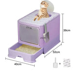 Top-Entry Cat Litter Box with Drawer-Enclosed Design Easy Clean Odor Control Anti-Tracking Lid Purple - Pet Care > Cat