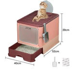 Top-Entry Cat Litter Box with Drawer-Enclosed Design Easy Clean Odor Control Anti-Tracking Lid Pink - Pet Care > Cat