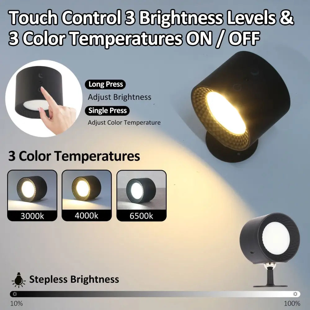Touch-Control LED Night Light with 3 Brightness Levels & 3 Color Temperatures - Adjustable Stepless Dimming for Home &