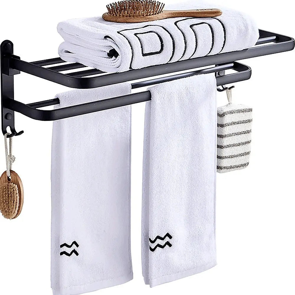 Towel Rack Folding Holder with Hook Accessories Wall Hanger Aluminium Bar Shelf - Home & Garden > DIY > Kitchen &
