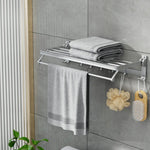 Towel Rail Rack Holder 4 Bars Wall Mounted Aluminium Foldable Hanging Hook - Furniture > Bathroom