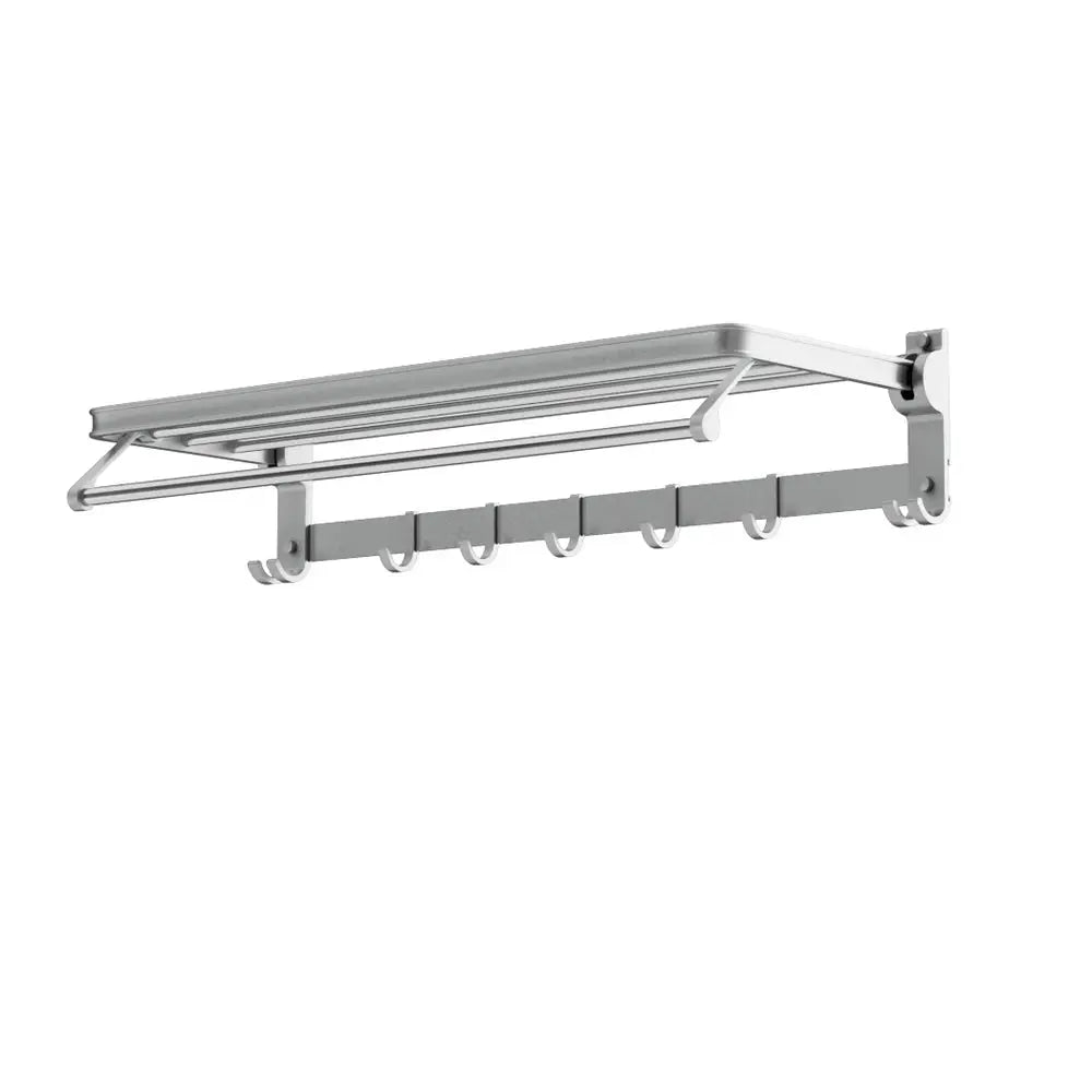Towel Rail Rack Holder 4 Bars Wall Mounted Aluminium Foldable Hanging Hook - Furniture > Bathroom