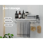 Towel Rail Rack Holder 4 Bars Wall Mounted Aluminium Foldable Hanging Hook - Furniture > Bathroom