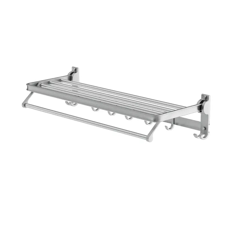 Towel Rail Rack Holder 4 Bars Wall Mounted Aluminium Foldable Hanging Hook - Furniture > Bathroom